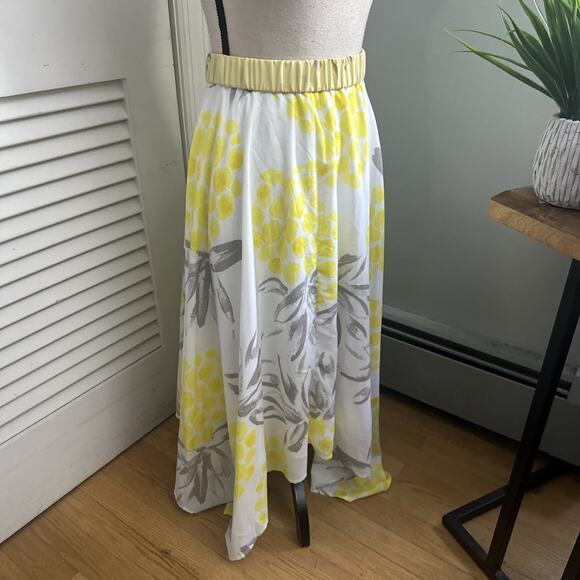 KRISTENSEN DU NORD Skirt Womens 3 US 8 Yellow White Floral Maxi Asymmetric - Picture 3 of 8
